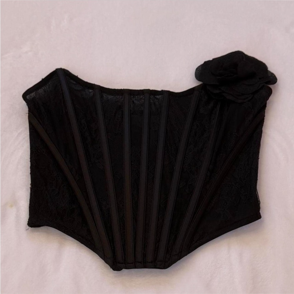 BRAND NEW Heiress Beverly Hills Black Lace Corset with Floral Detail